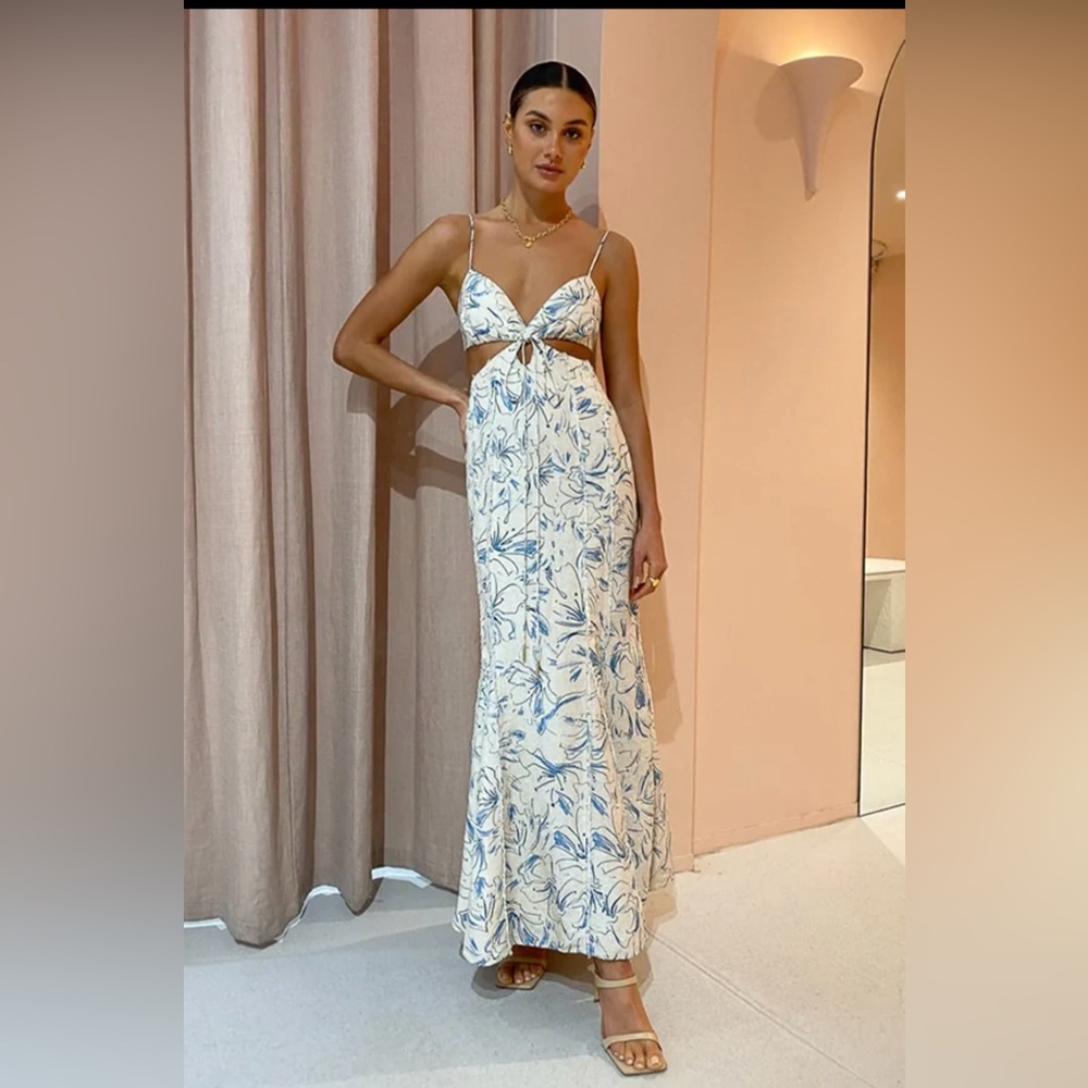 Floral Maxi Dress in Blue and White